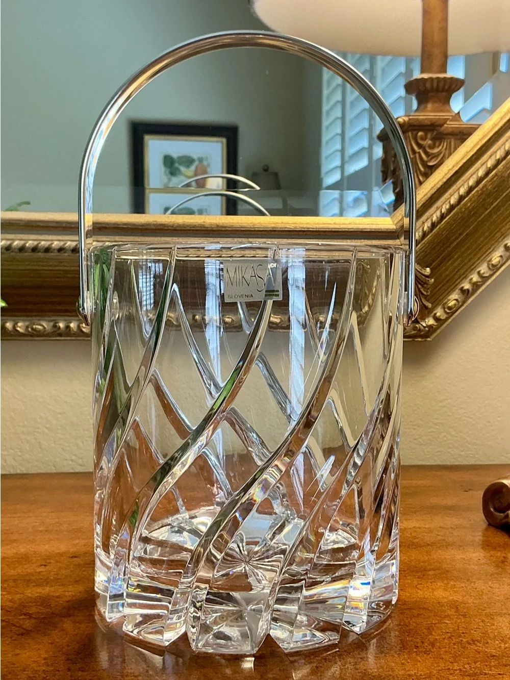 Vintage Mikasa “Olympus” 24% lead Crystal Ice Bucket with Silver Handle 6”